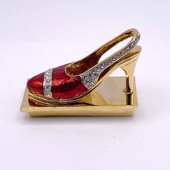 Red Shoe Vanity Rhinestones Jeweled Trinket Box - Picture 5 of 6